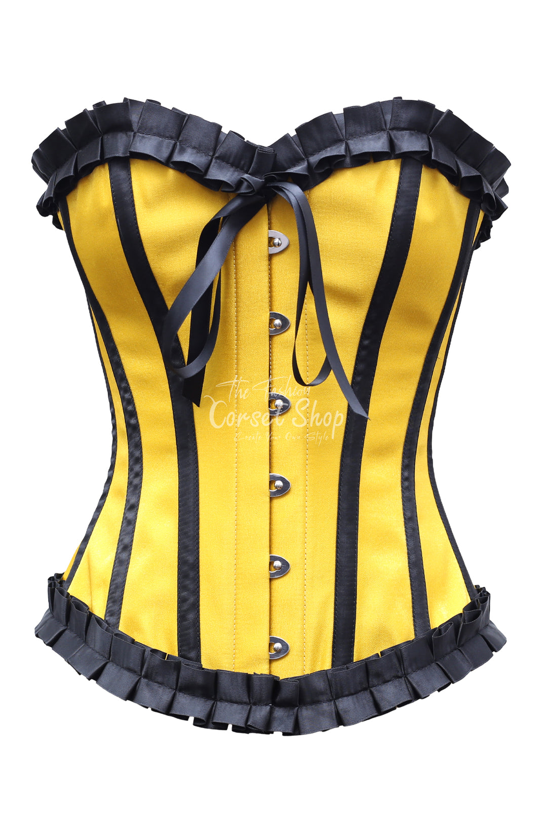 Prichard Shimmer Satin Overbust Corset With Black Frill-Trim