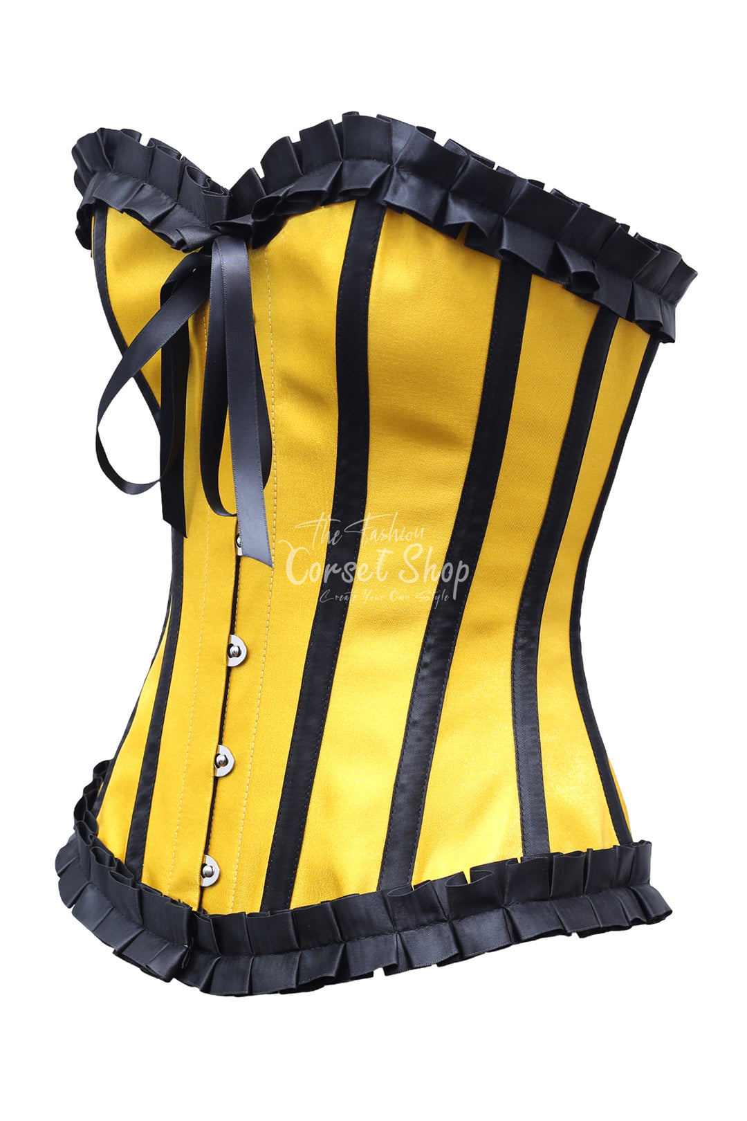 Prichard Shimmer Satin Overbust Corset With Black Frill-Trim