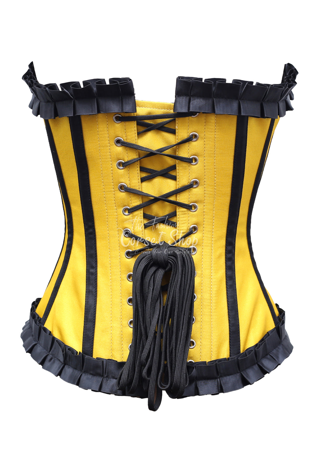Prichard Shimmer Satin Overbust Corset With Black Frill-Trim