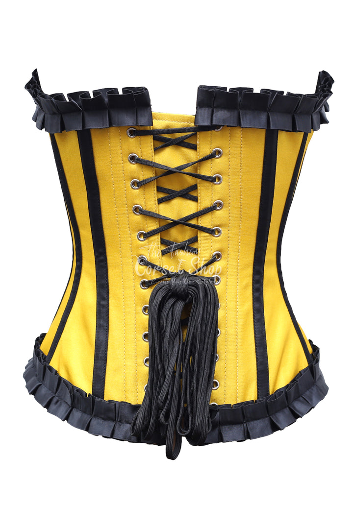 Prichard Shimmer Satin Overbust Corset With Black Frill-Trim