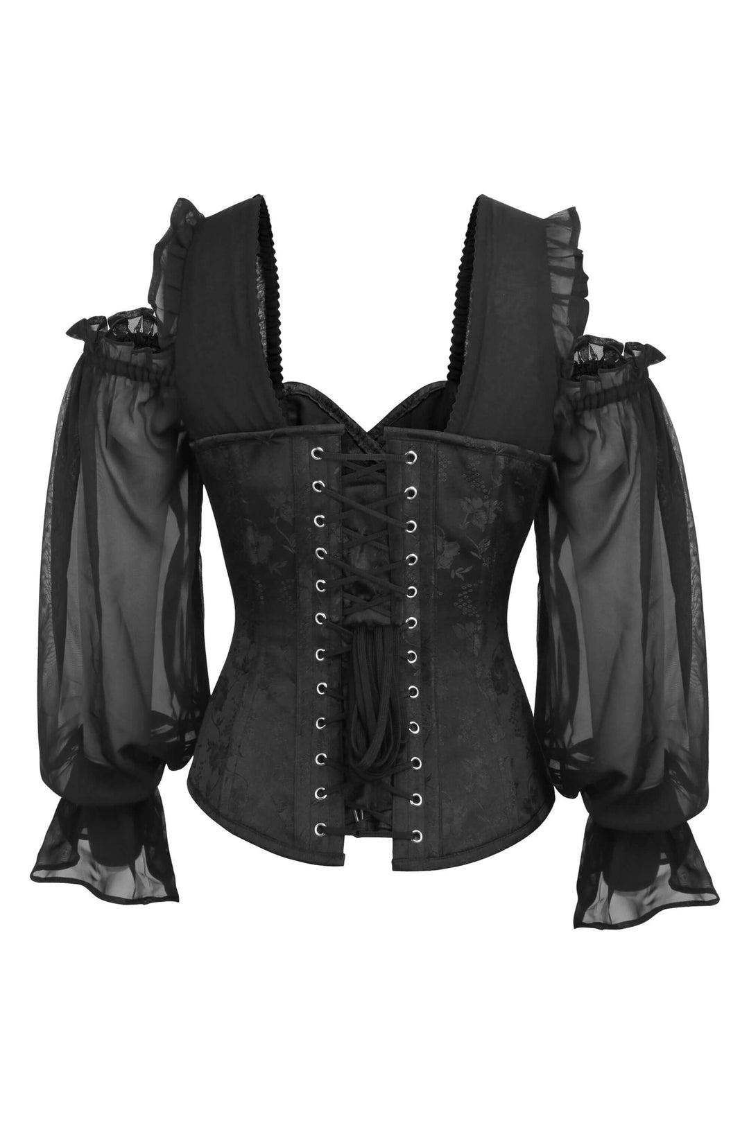 Lopes Black Satin Overbust With Lace Sleeves