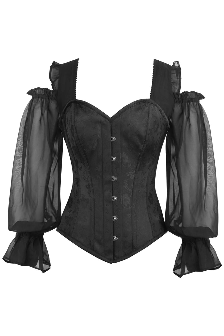 Lopes Black Satin Overbust With Lace Sleeves