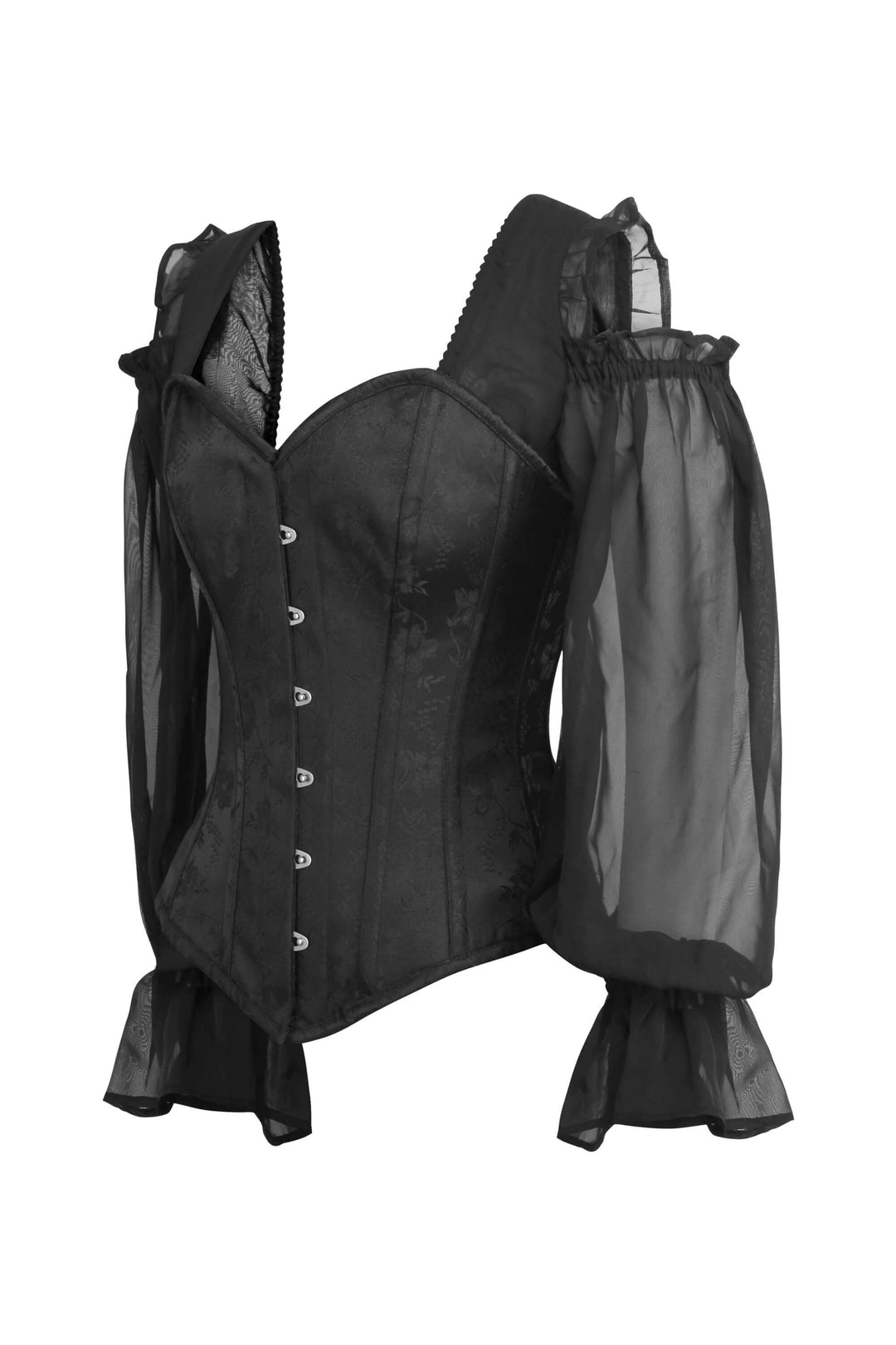 Lopes Black Satin Overbust With Lace Sleeves