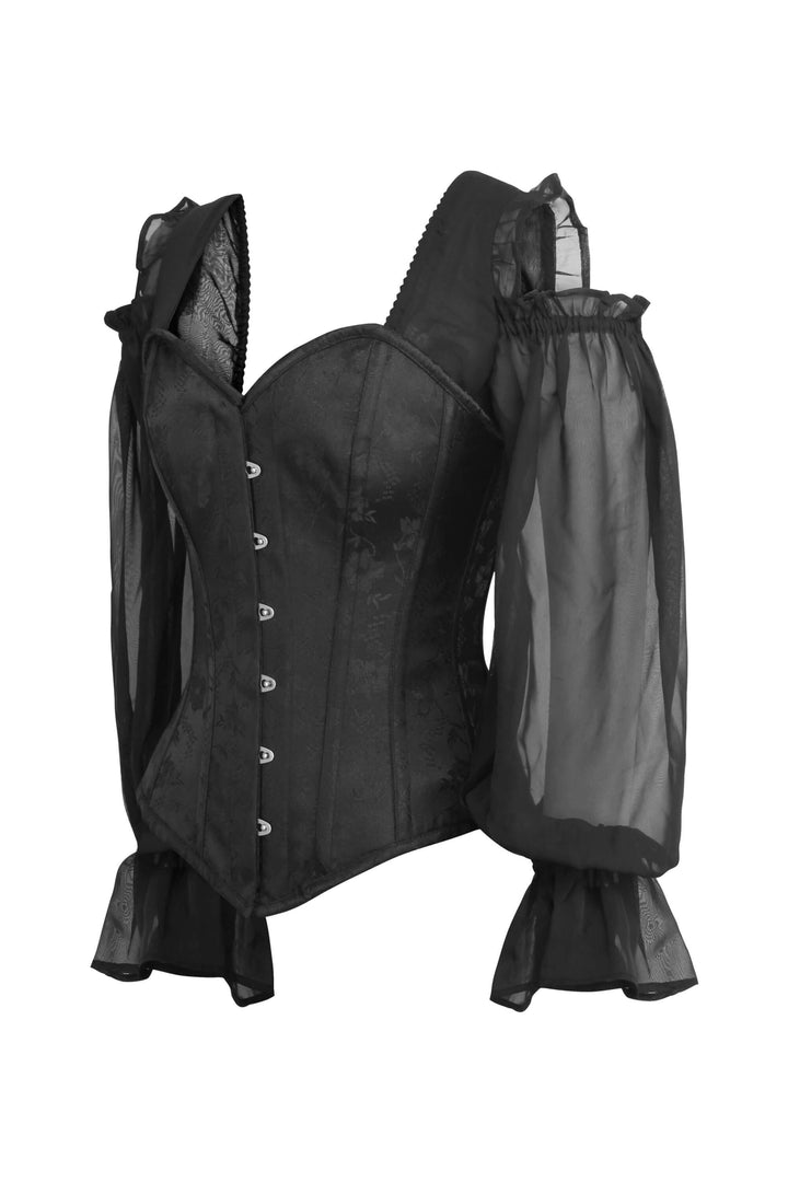 Lopes Black Satin Overbust With Lace Sleeves