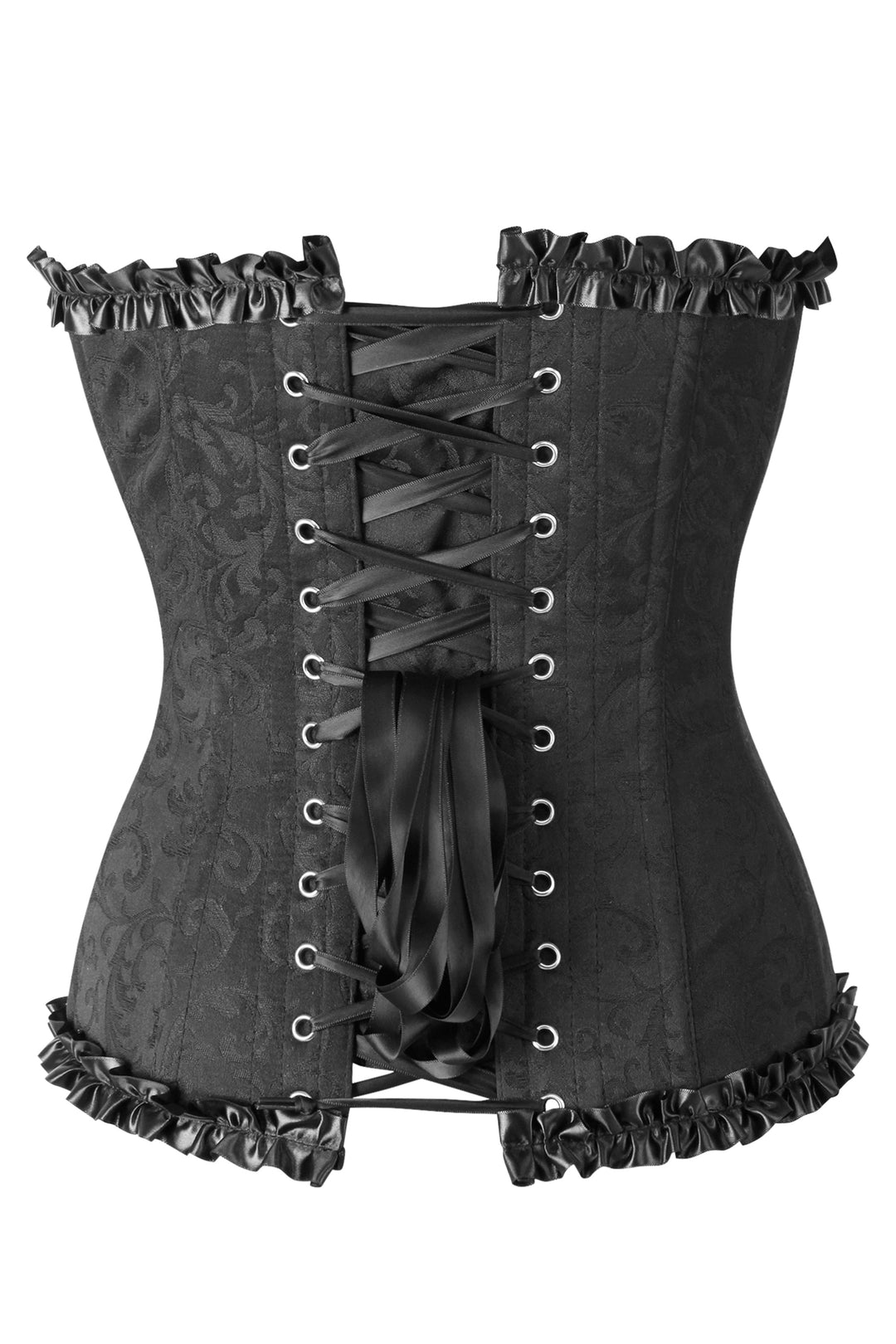 Combq Black Brocade Overbust Corset With Frill