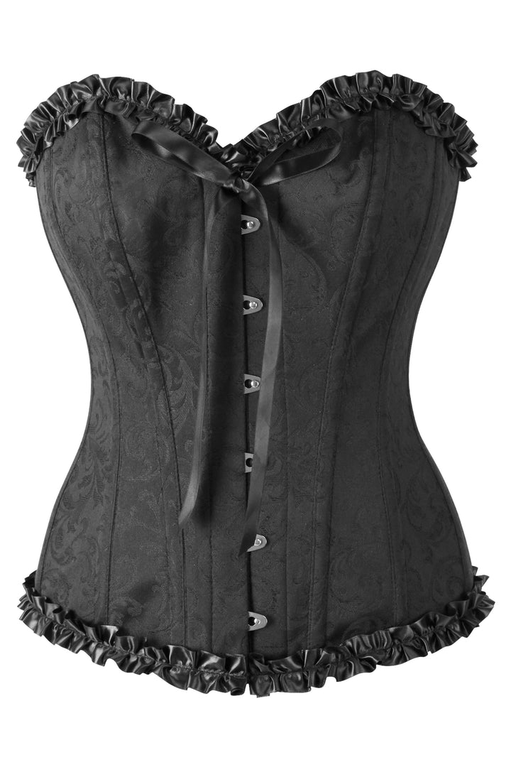 Combq Black Brocade Overbust Corset With Frill