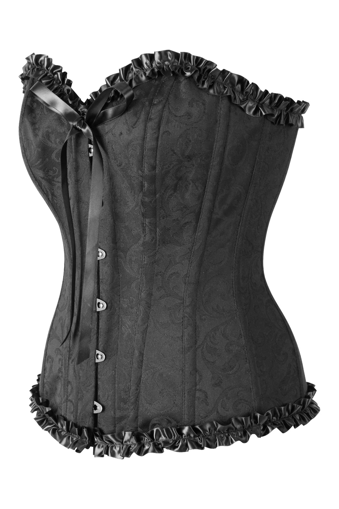 Combq Black Brocade Overbust Corset With Frill
