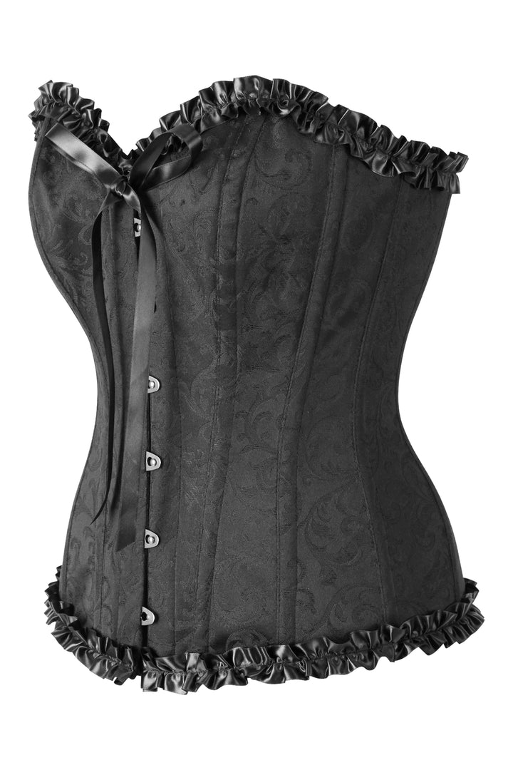 Combq Black Brocade Overbust Corset With Frill
