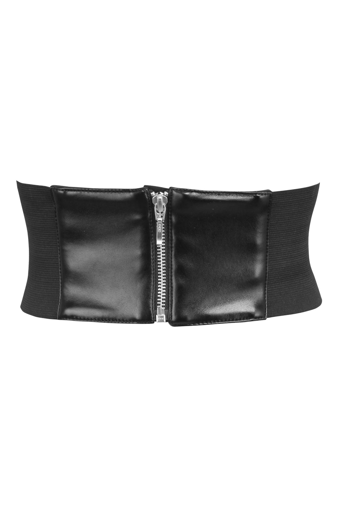 Joni Red Brocade & Black Faux Leather Belt with Zip