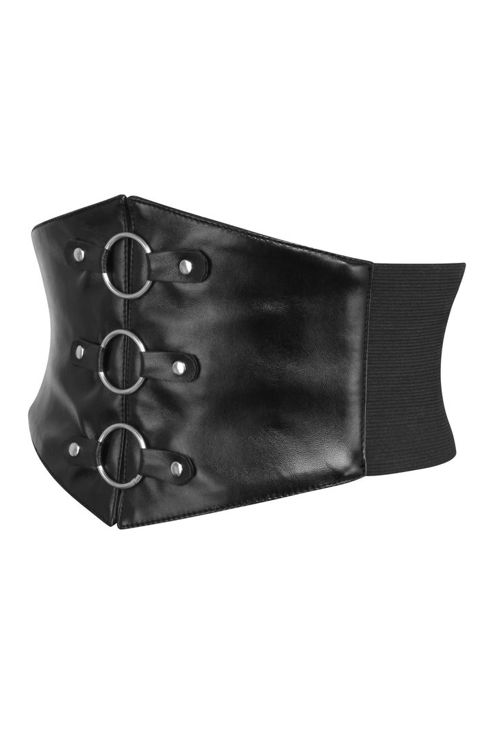 Joni Red Brocade & Black Faux Leather Belt with Zip