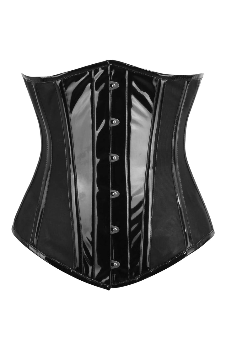 Illis Green Satin & Black Mesh Underbust Corset