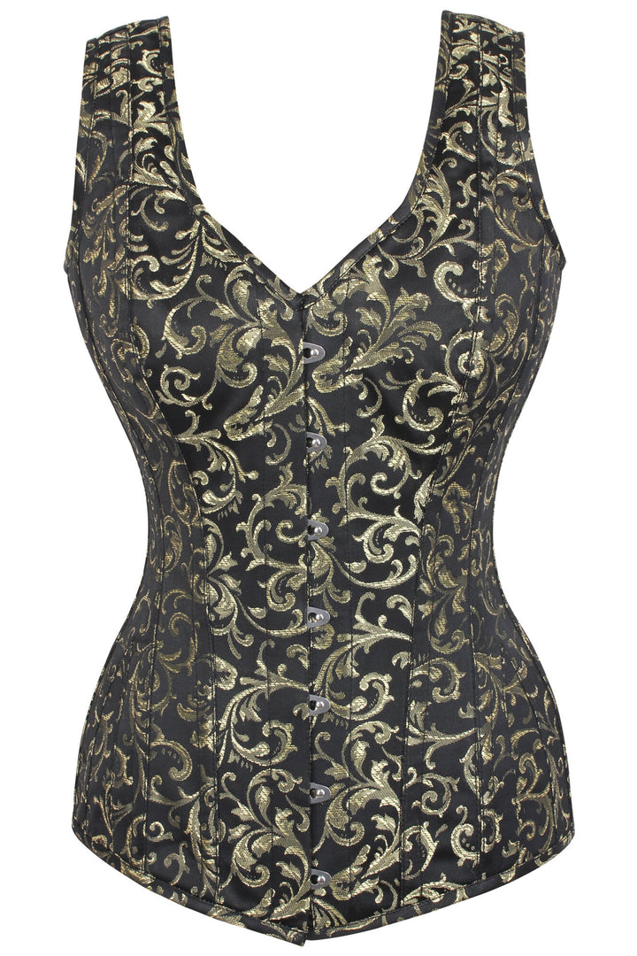 Jenz Black Brocade Overbust Corset With Shoulder Strap