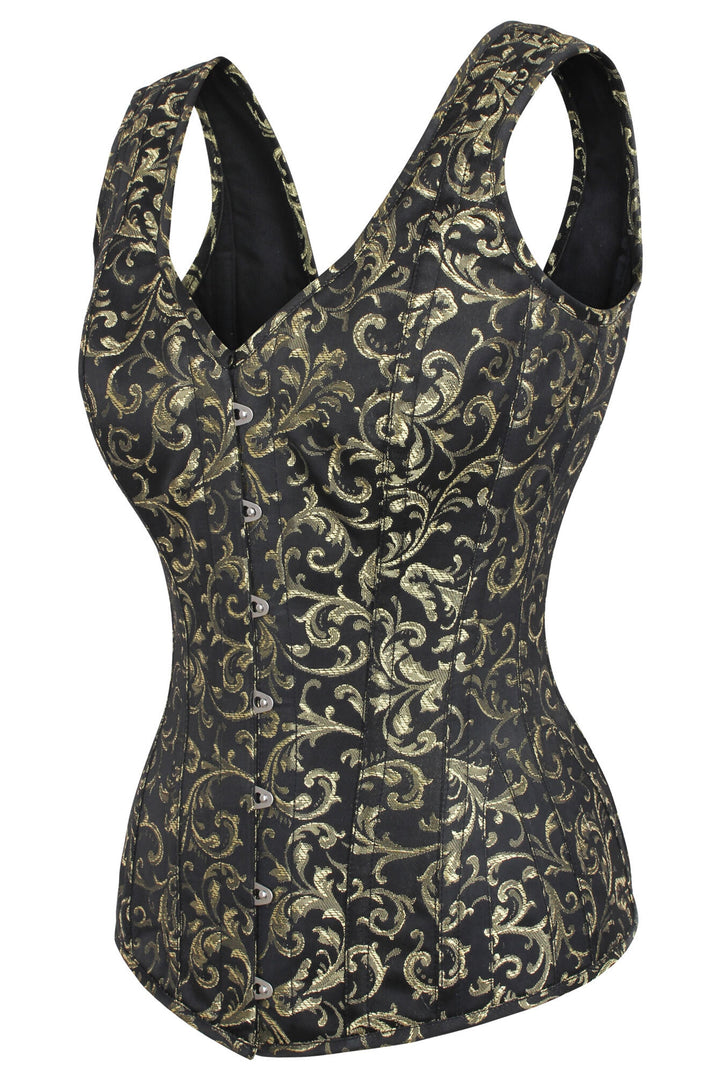 Jenz Black Brocade Overbust Corset With Shoulder Strap