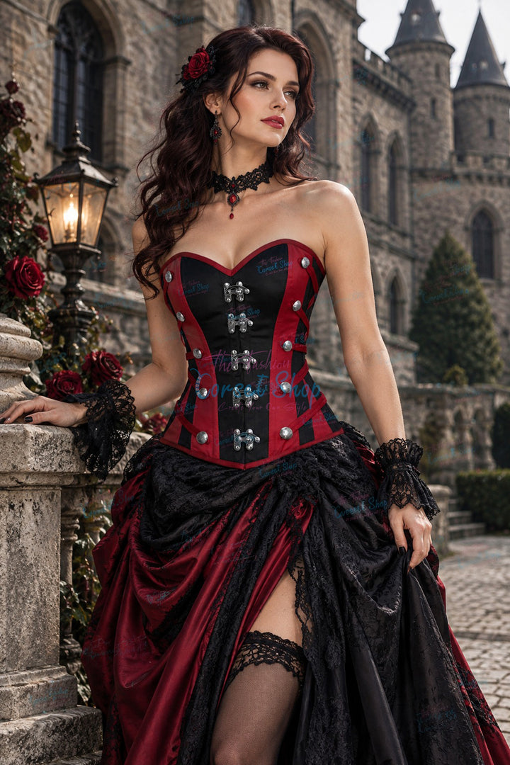 Maggie Satin Overbust Corset With Buckles