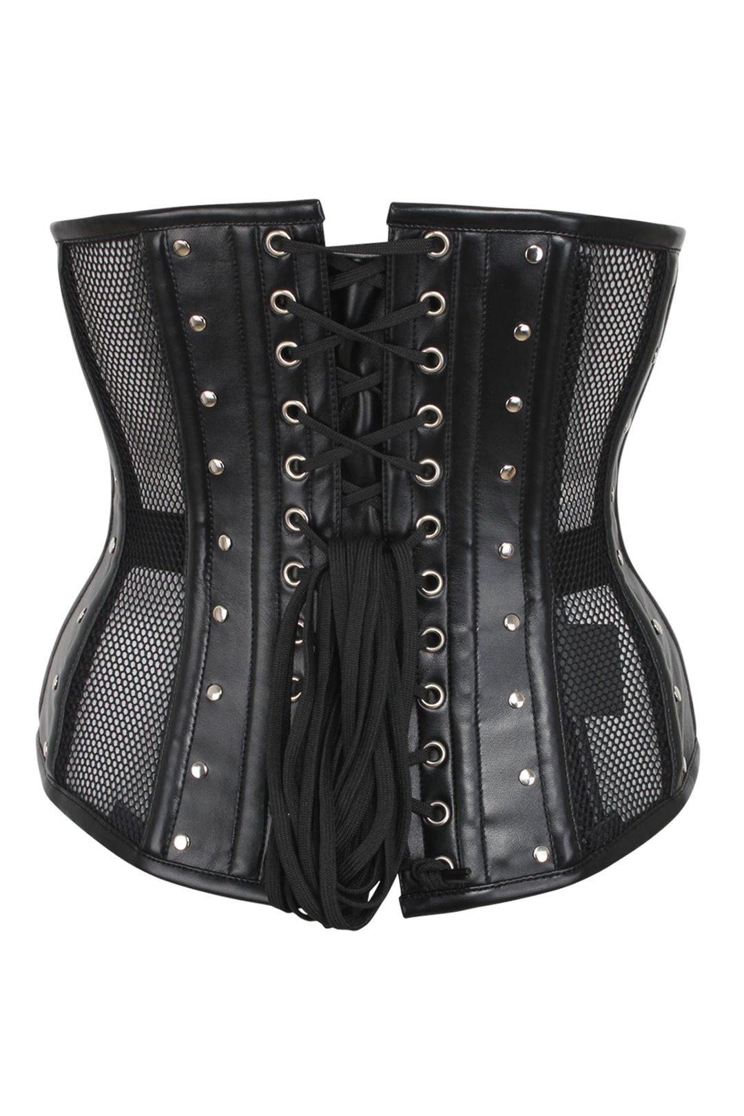 Holly Black Mesh & Faux Leather Underbust Corset