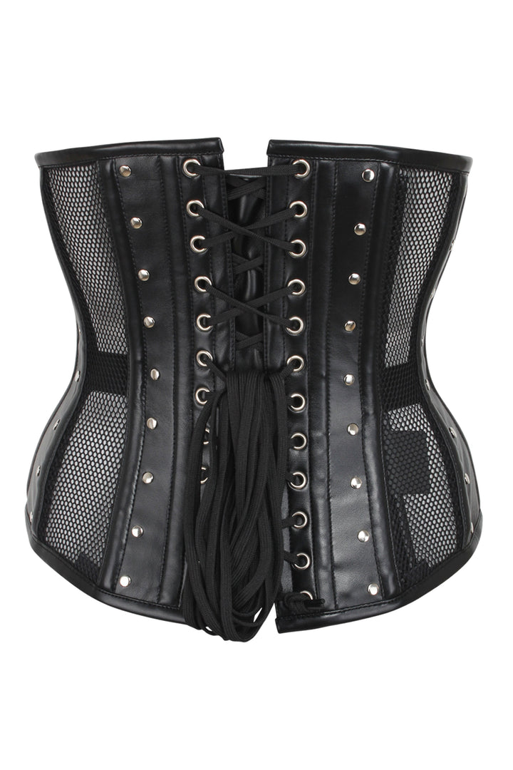 Holly Black Mesh & Faux Leather Underbust Corset