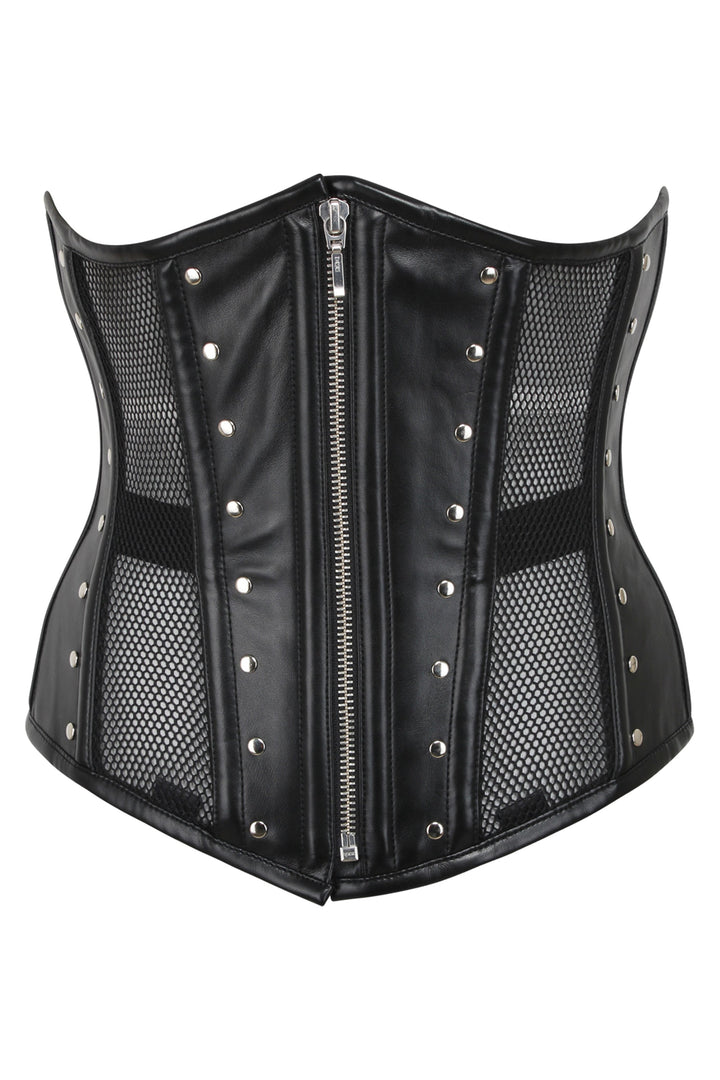 Holly Black Mesh & Faux Leather Underbust Corset