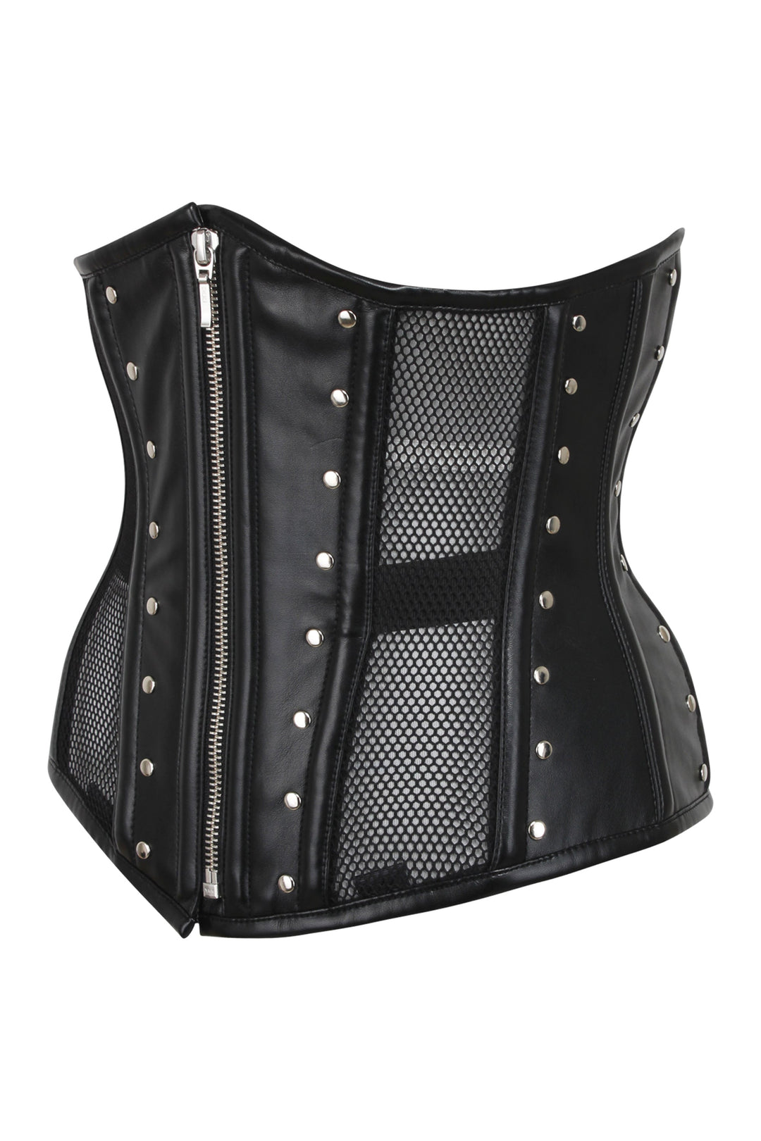 Holly Black Mesh & Faux Leather Underbust Corset