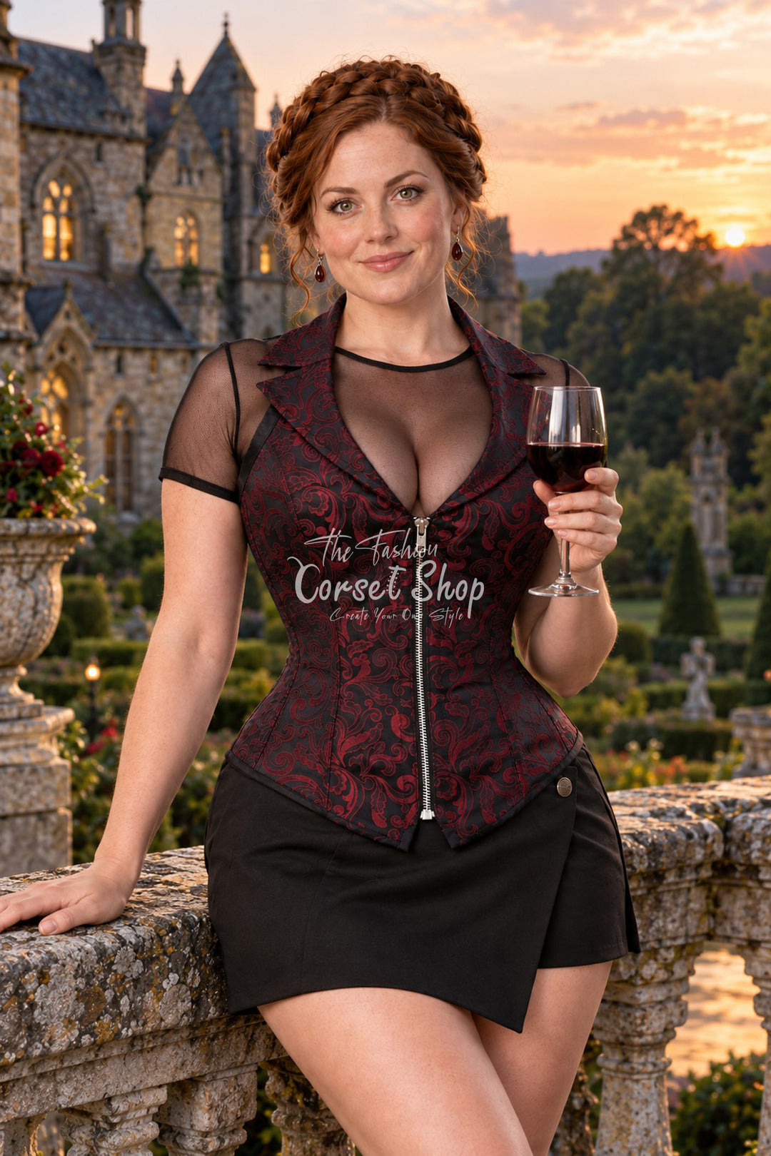 Anock Brocade Overbust Corset With Zip Front