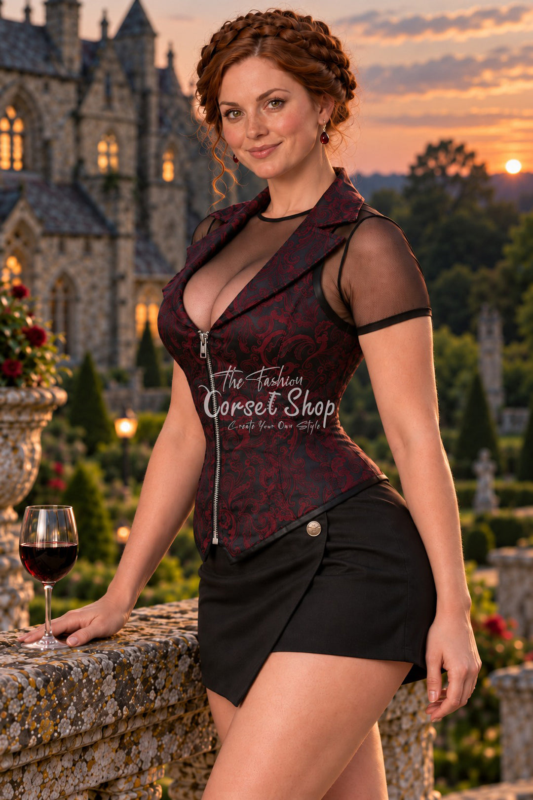 Anock Brocade Overbust Corset With Zip Front