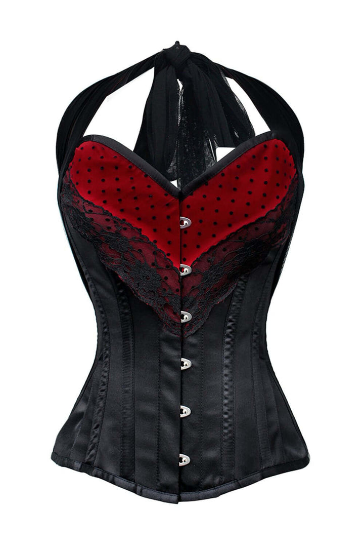 Bohle Black & Red Satin Overbust Corset With Halter Neck