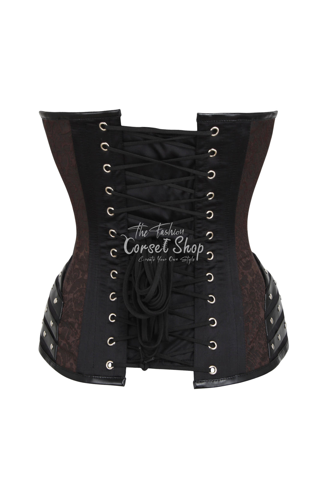 Hollie Black Overbust with Brown Brocade Panels