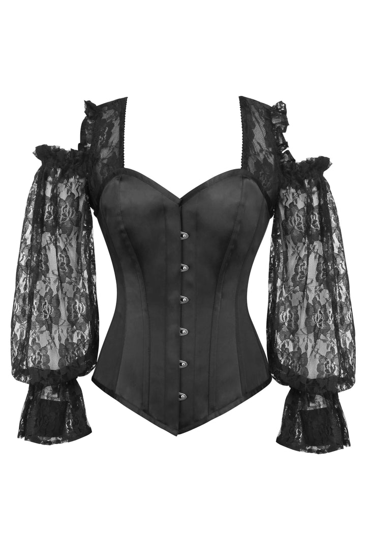 Lopes Black Satin Overbust With Lace Sleeves