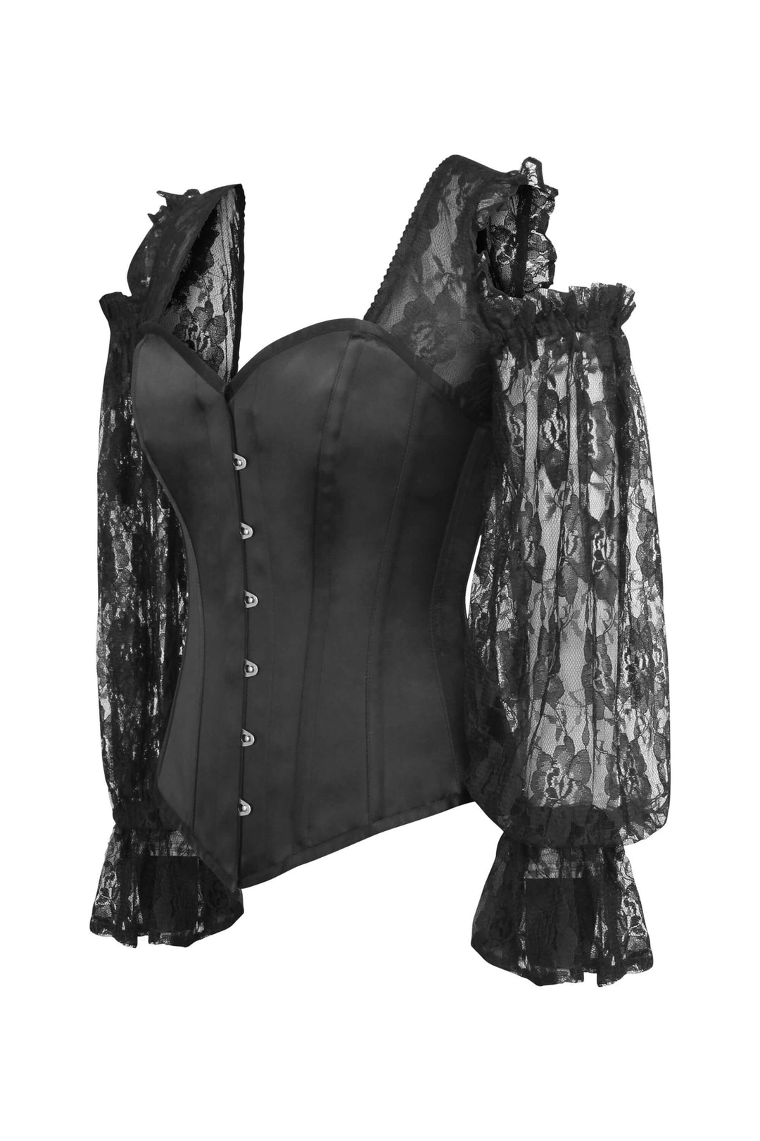 Lopes Black Satin Overbust With Lace Sleeves