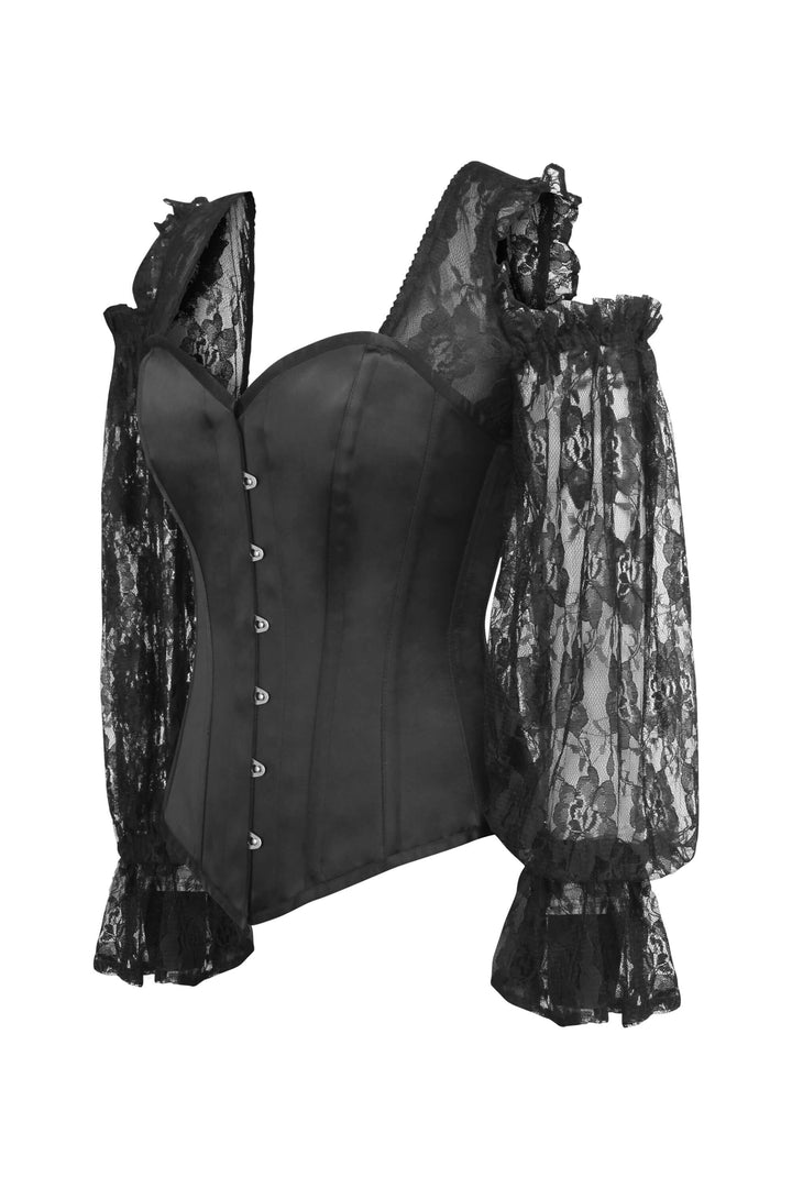 Lopes Black Satin Overbust With Lace Sleeves