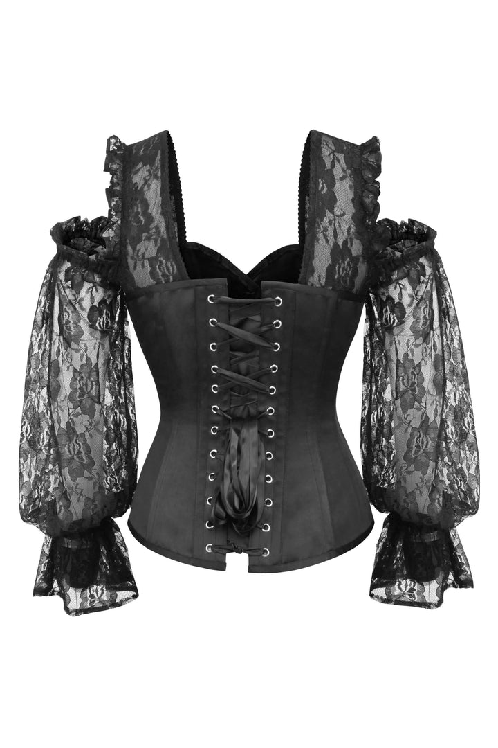 Lopes Black Satin Overbust With Lace Sleeves