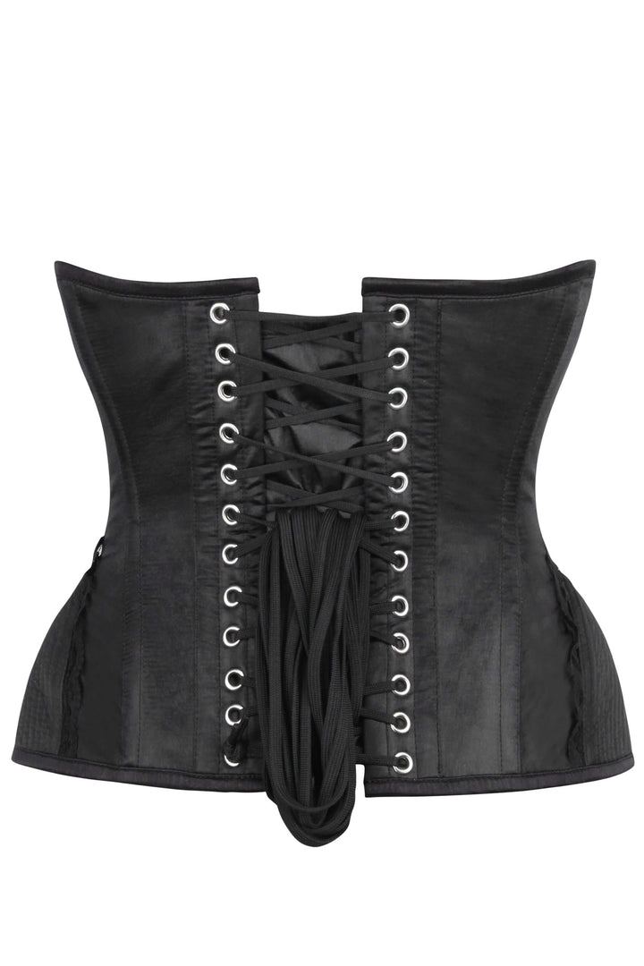Zenal Black Satin Underbust Corset With Bullet Hip Gores