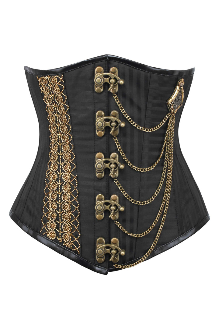 Heesh Black Brocade Embroidery Steampunk Corset