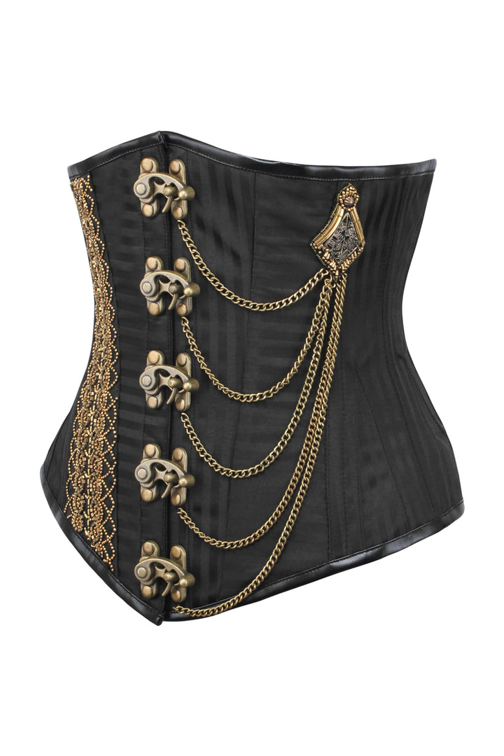 Heesh Black Brocade Embroidery Steampunk Corset