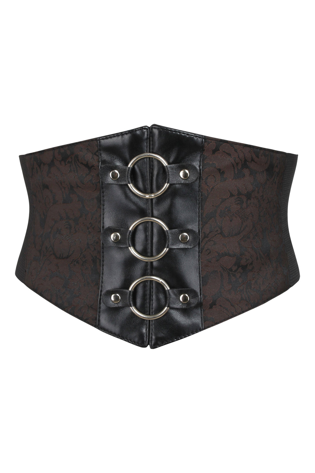 Joni Red Brocade & Black Faux Leather Belt with Zip