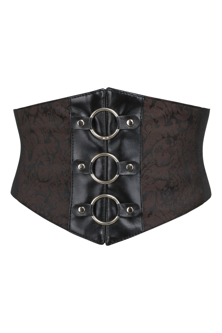 Joni Red Brocade & Black Faux Leather Belt with Zip