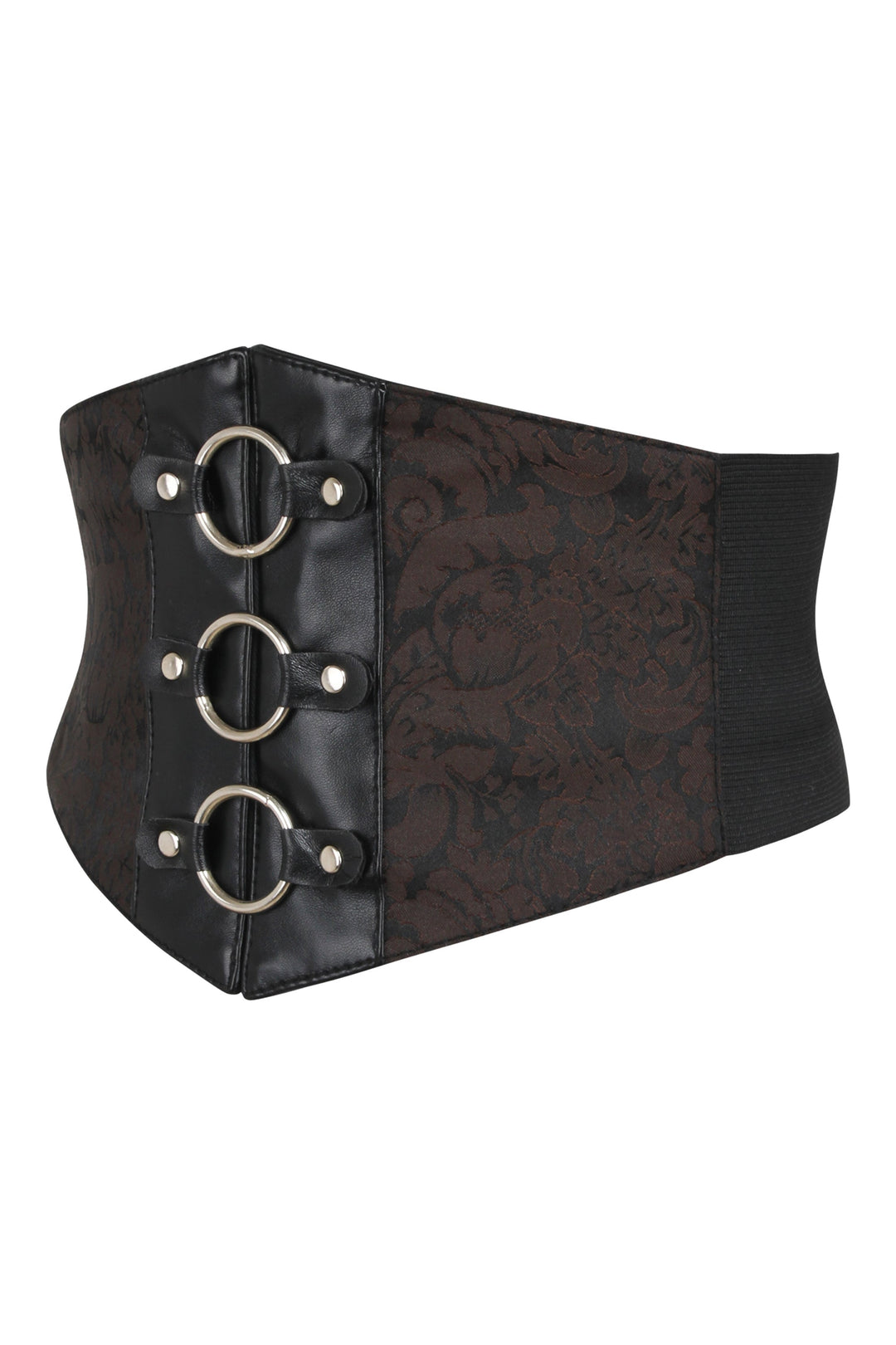 Joni Red Brocade & Black Faux Leather Belt with Zip