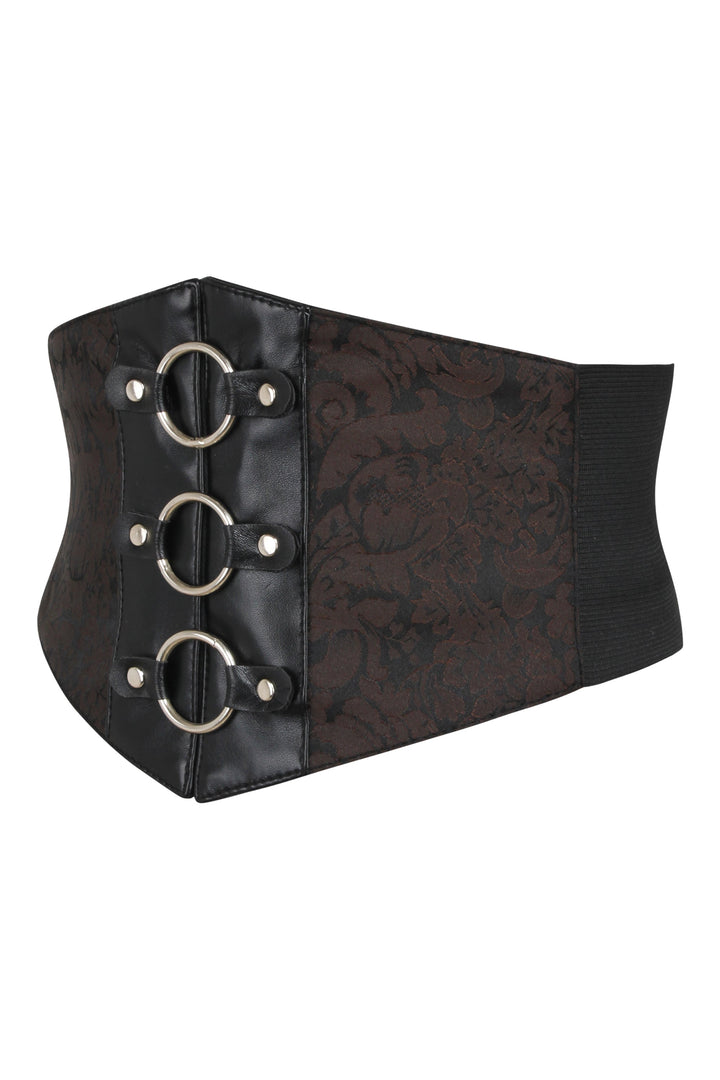 Joni Red Brocade & Black Faux Leather Belt with Zip