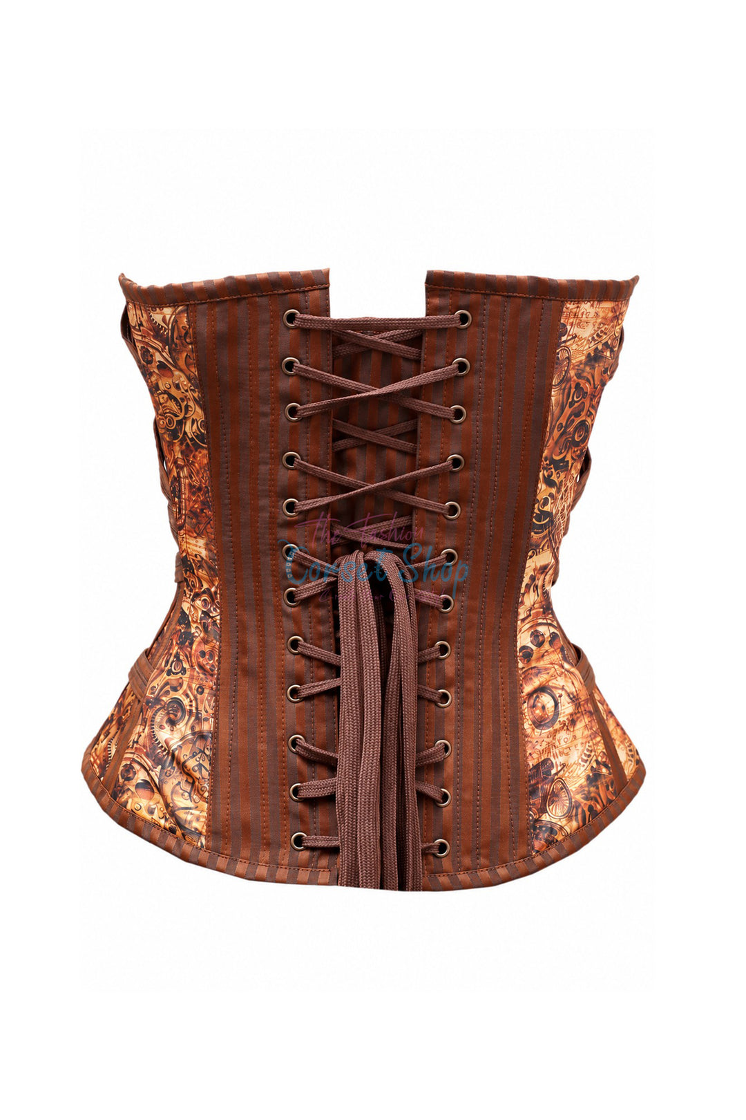 Bartram Digital Print With Brown Brocade Overbust Corset