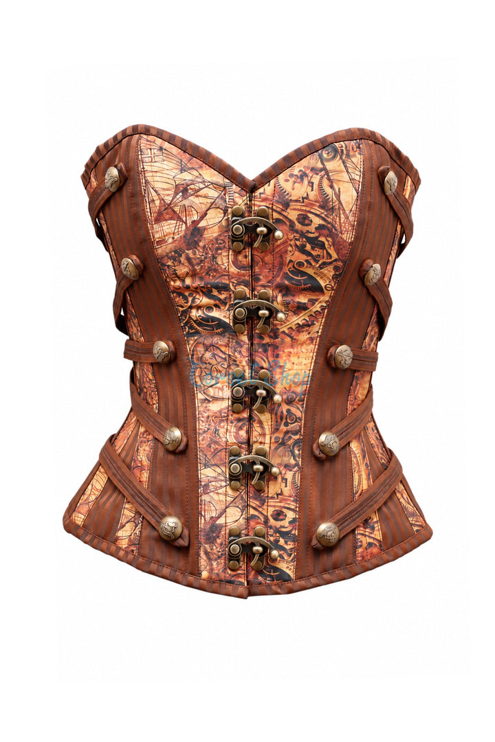 Bartram Digital Print With Brown Brocade Overbust Corset