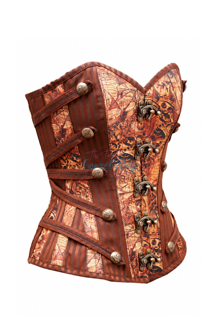 Bartram Digital Print With Brown Brocade Overbust Corset