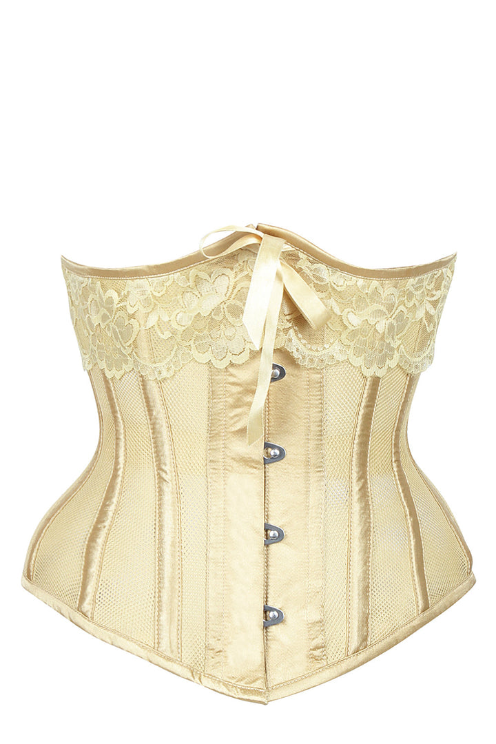 Bingham Gold Satin Bridal Corset with Mesh Panels