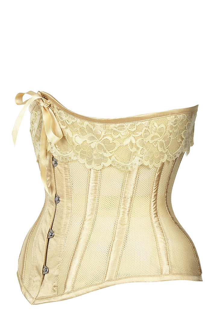 Bingham Gold Satin Bridal Corset with Mesh Panels
