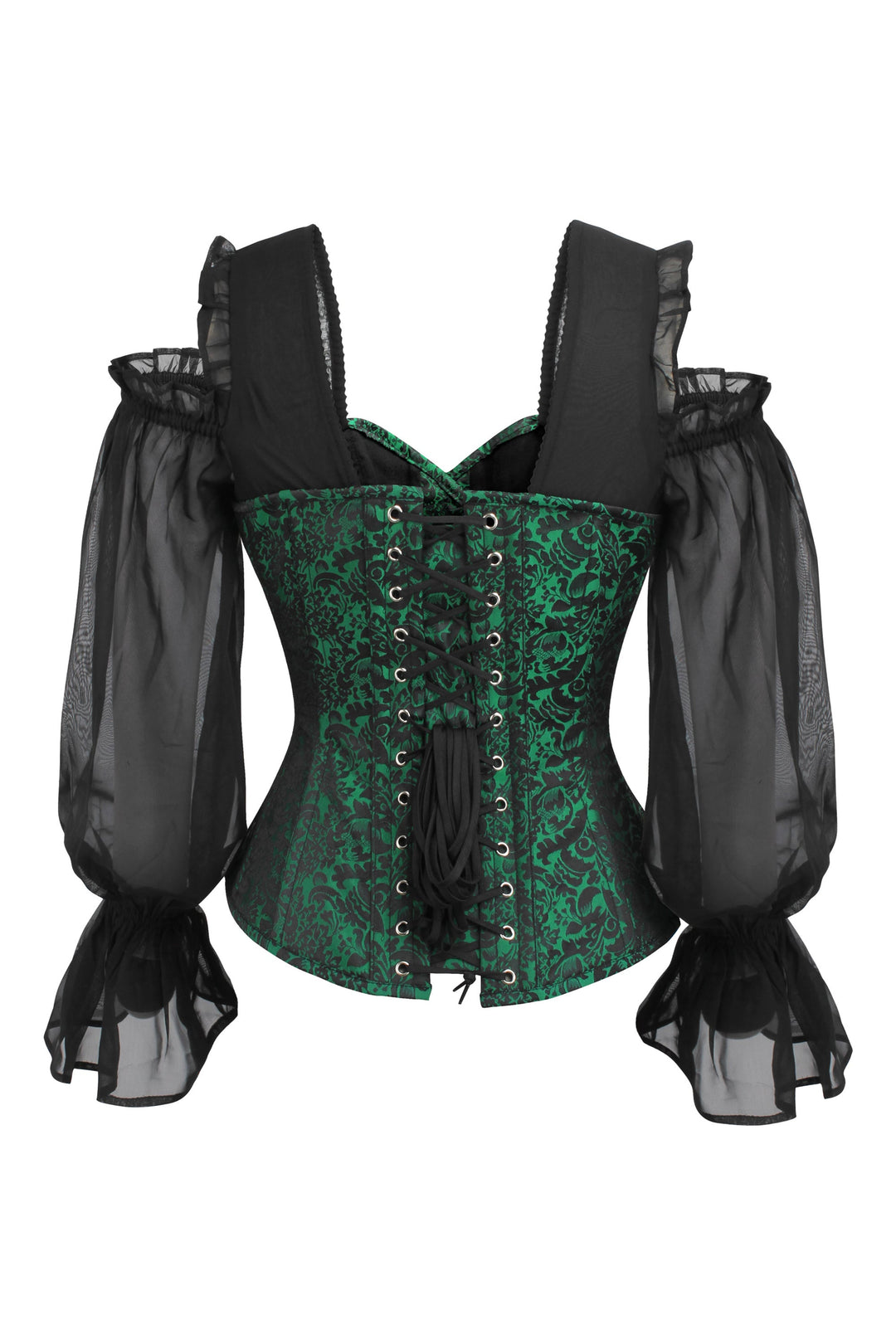 Lopes Black Satin Overbust With Lace Sleeves