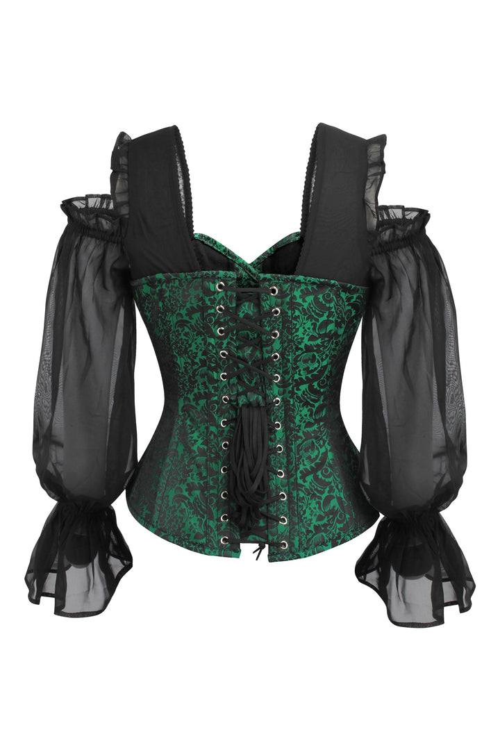 Lopes Black Satin Overbust With Lace Sleeves