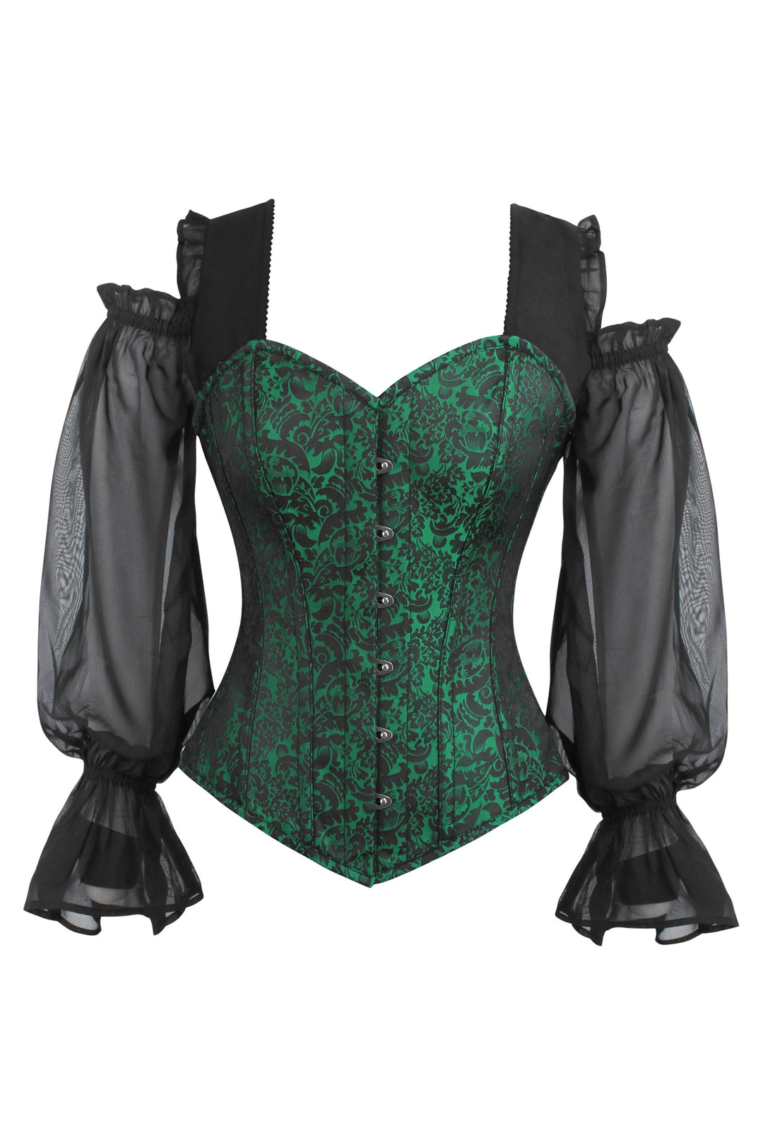Lopes Black Satin Overbust With Lace Sleeves