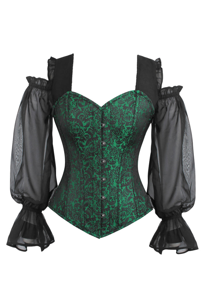 Lopes Black Satin Overbust With Lace Sleeves
