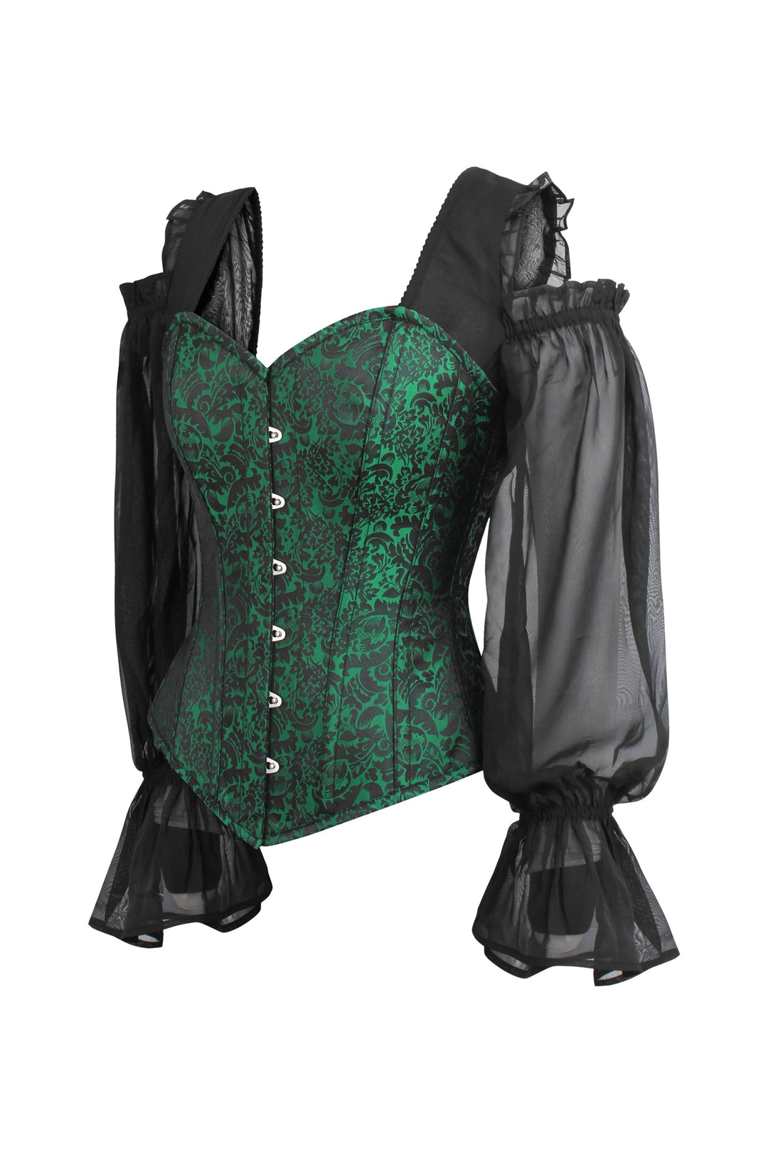 Lopes Black Satin Overbust With Lace Sleeves