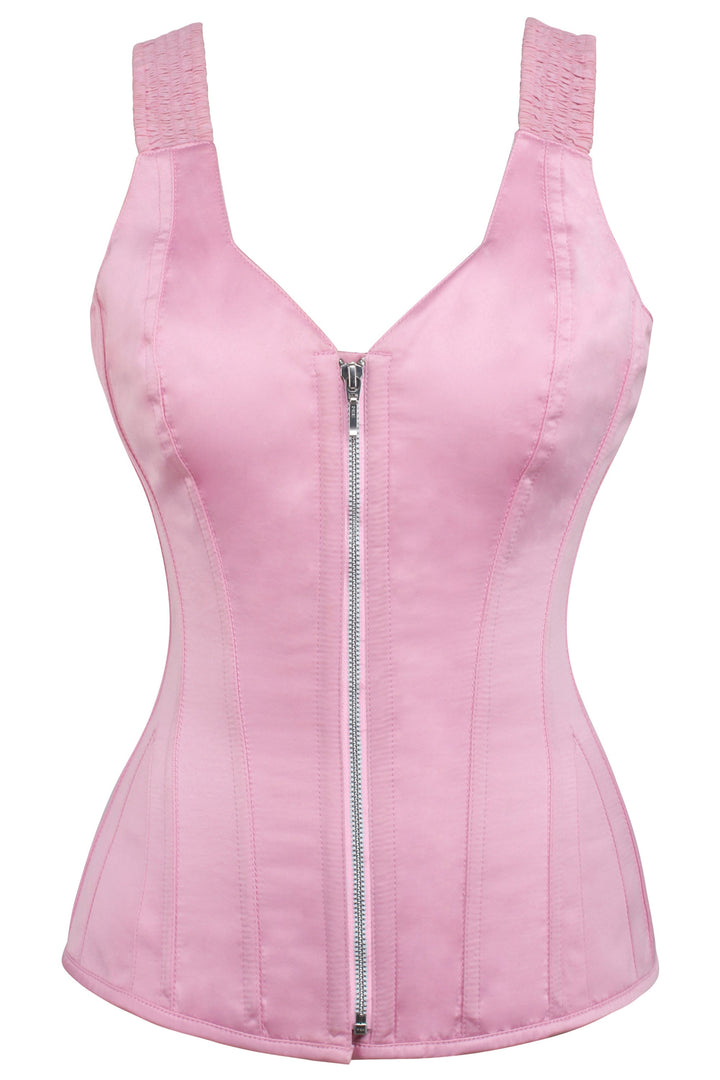 Vikil Black Satin Overbust Corset with Shoulder Straps and Zip
