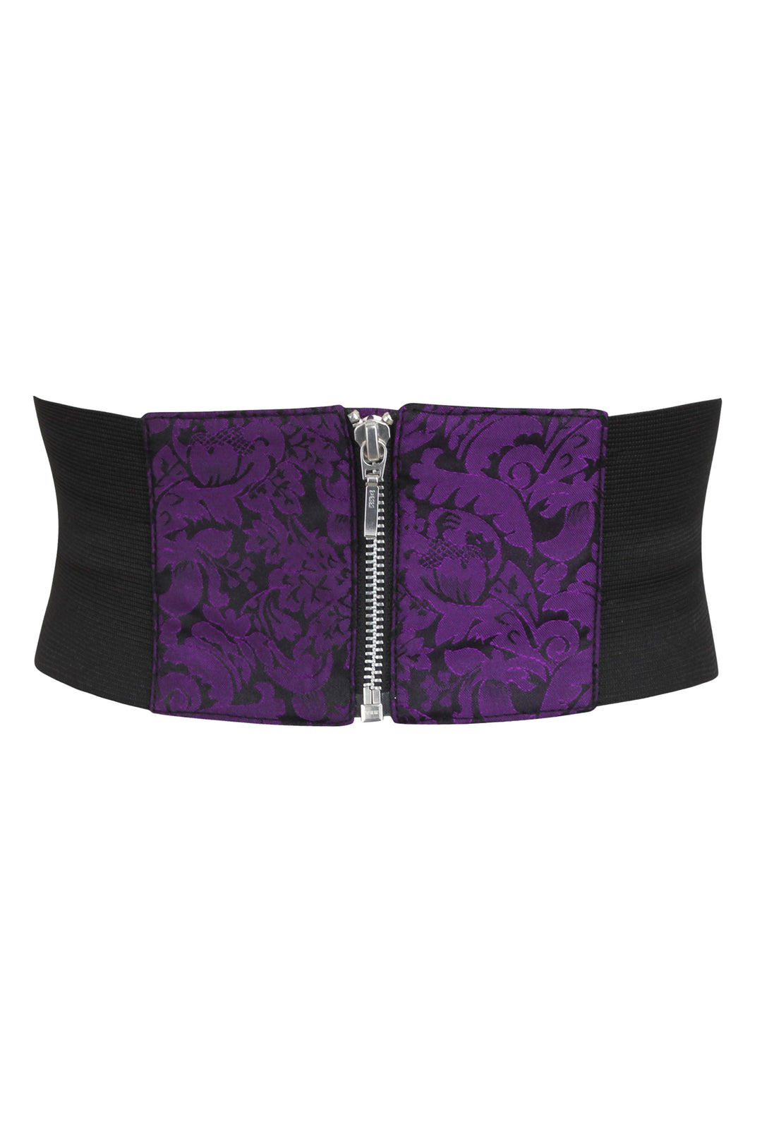 Joni Red Brocade & Black Faux Leather Belt with Zip