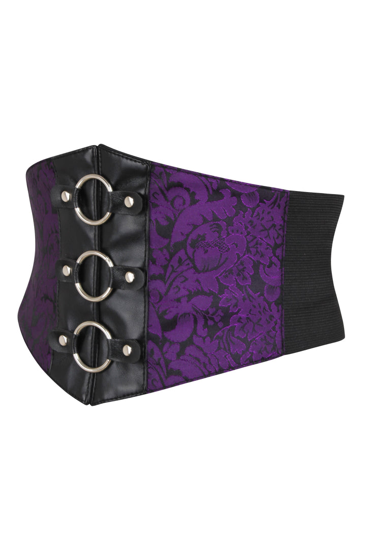 Joni Red Brocade & Black Faux Leather Belt with Zip